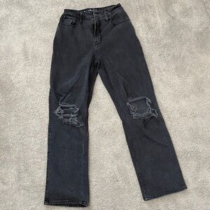 Hollister Black Distressed Straight Leg Jeans